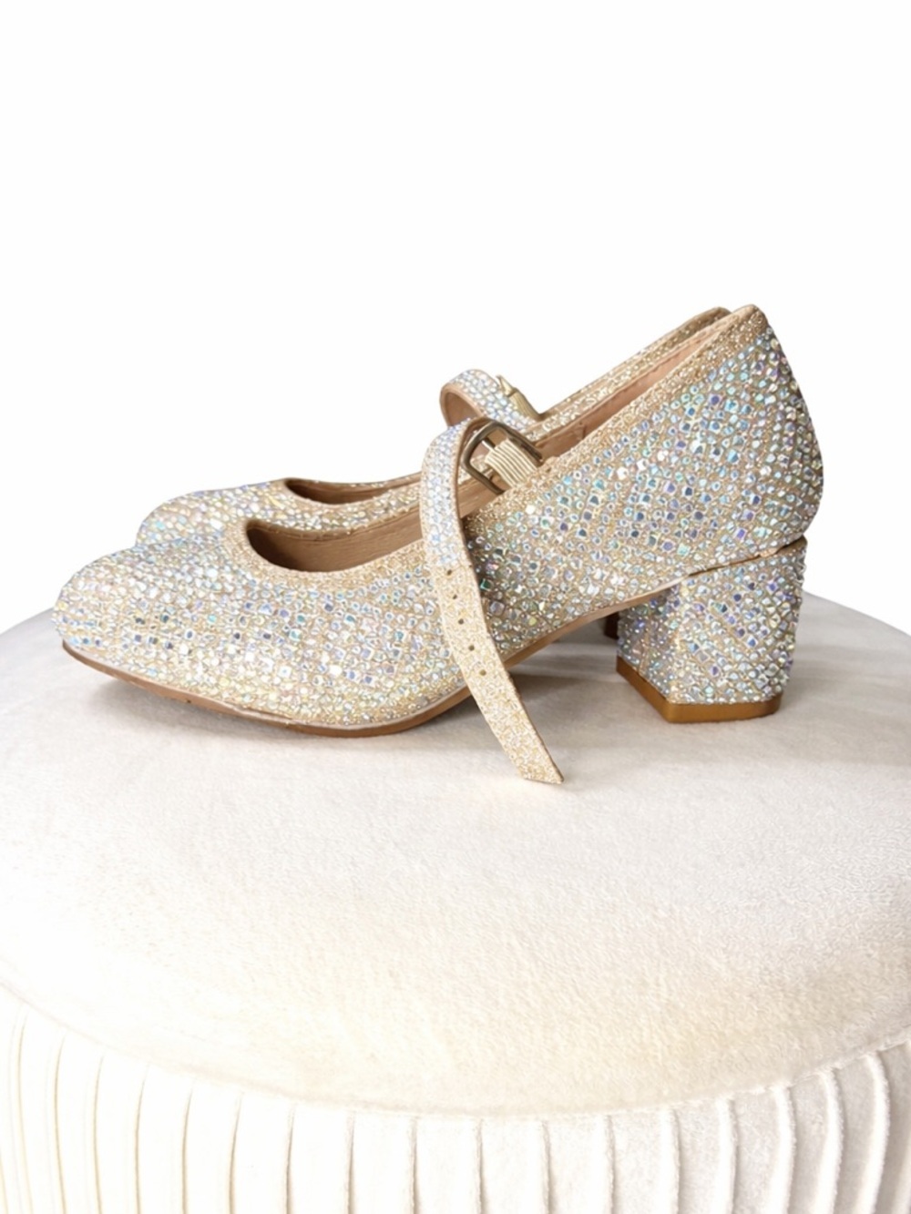 LINK Girls Sparkly Rhinestone Mary Jane Heels Shimmer Dress Shoes Sz 12 Kids